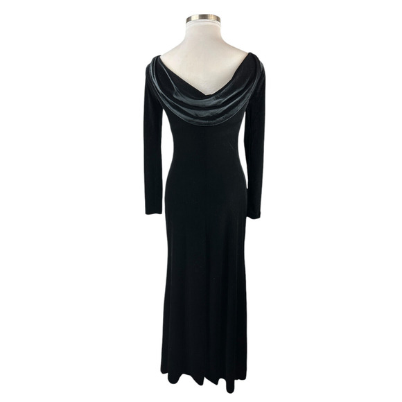 Vtg Lauren Ralph Lauren Velvet Black Maxi Dress Drape Back Evening Gown Medium - Picture 4 of 15